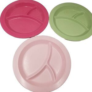 Pottery Barn Kids Plates Pink Green Melamine Divided Plate Round Sections Lot 3